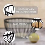 Fruteira Aramado Mdf Cozinha Cestos Preto Decorativo - Imagem 2