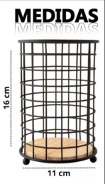 Porta Talher Redondo - Escorredor Aramado Metal Preto Madeira - Imagem 10