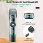 Cortador de Cabelo Profissional  Base de Carregamento Kit 6 Pentes Azul Sem fio - Imagem 4