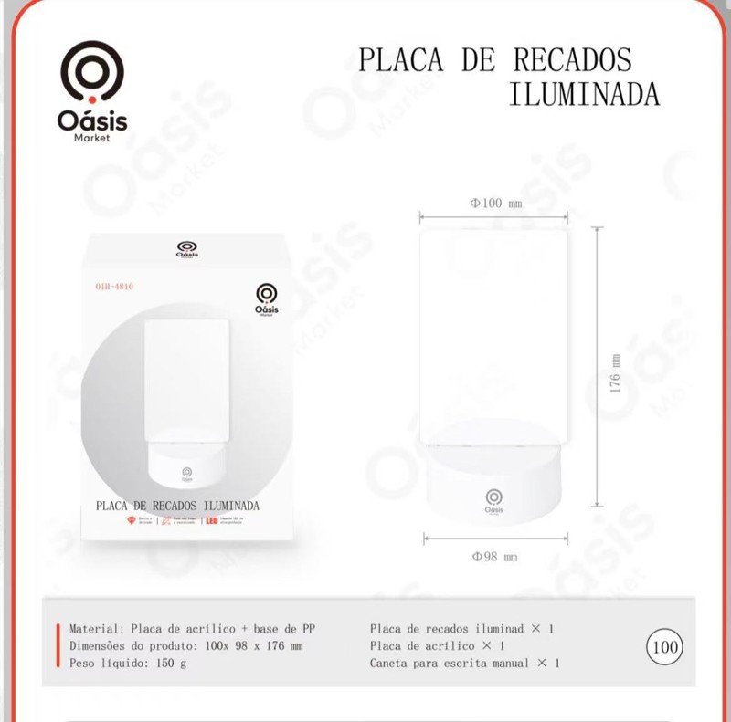 placa de recados iluminada