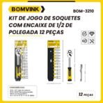 Kit de jogo de soquetes com encaie de 1/2 de polegadas 12 peças