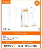 CABO CARREGADOR 2M IOS aGOLD - tipo C - Imagem 3