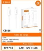 CABO CARREGADOR 2M IOS aGOLD - tipo C