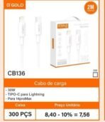 CABO CARREGADOR 2M IOS aGOLD - tipo C - Imagem 2