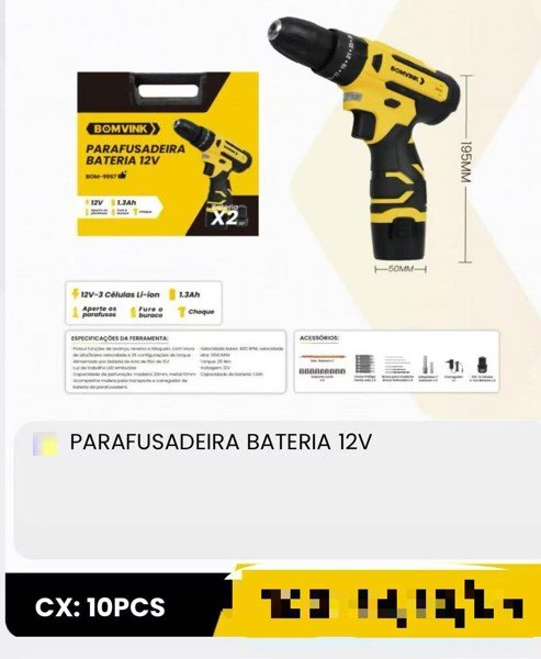 Parafusadeira S/ fio - 12v | Bom-9967-1554589437 Parafusadeira S/ fio - 12v | Bom-9967 - Imagem 1