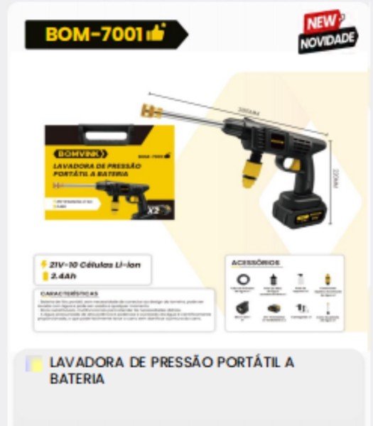 Lavadora De Pressão Portátil | Bateria | Bom-7001-2093618101 Lavadora De Pressão Portátil | Bateria | Bom-7001 - Imagem 1