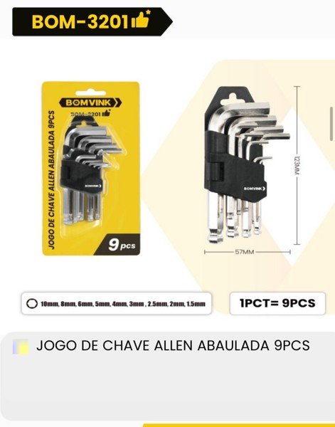 Conjunto De Chaves Lumi Allen 9 Peças 1,5 A 10 Mm | bom-3201-1189190225 Conjunto De Chaves Lumi Allen 9 Peças 1,5 A 10 Mm | bom-3201 - Imagem 1