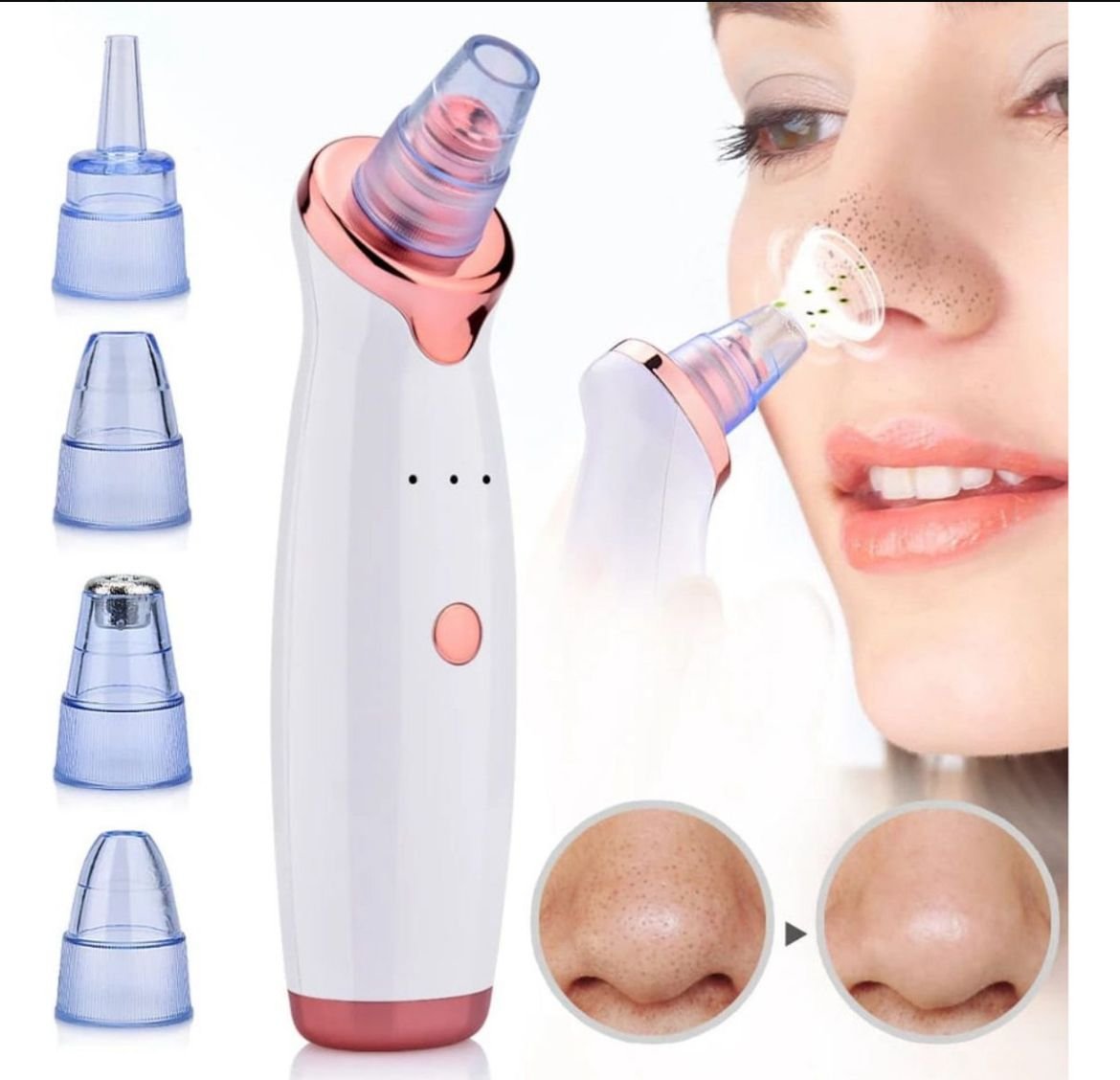 🌀 Sucção a vácuo para remover cravos, espinhas superficiais e excesso de oleosidade 🔁 Múltiplos níveis de sucção (ajustável conforme o tipo de pele) 🔧 Várias ponteiras intercambiáveis, indicadas para: Cravos grandes Cravos pequenos/sensíveis Limpeza geral dos poros Esfoliação suave 💡 Design ergonômico, fácil de segurar e usar no rosto